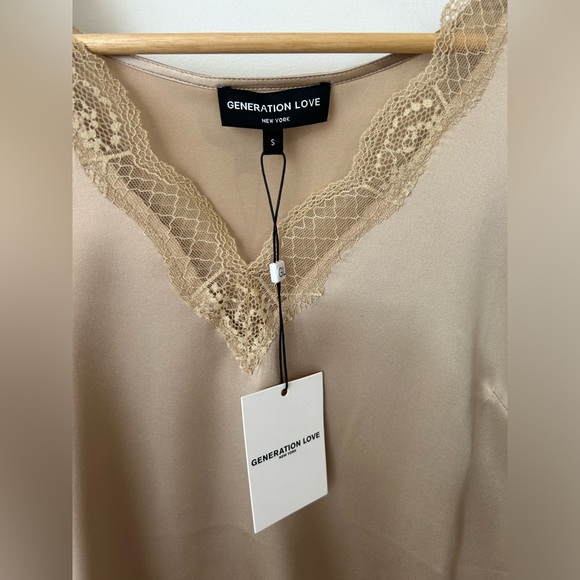 Generation Love Champagne Silk Top with Lace - Picture 2 of 4